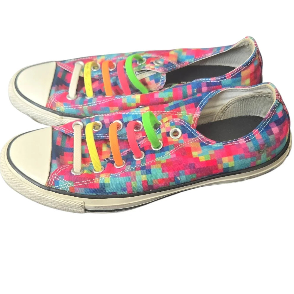 Converse Colorful Pixel Pattern Sneakers Size 9 - Picture 3 of 6
